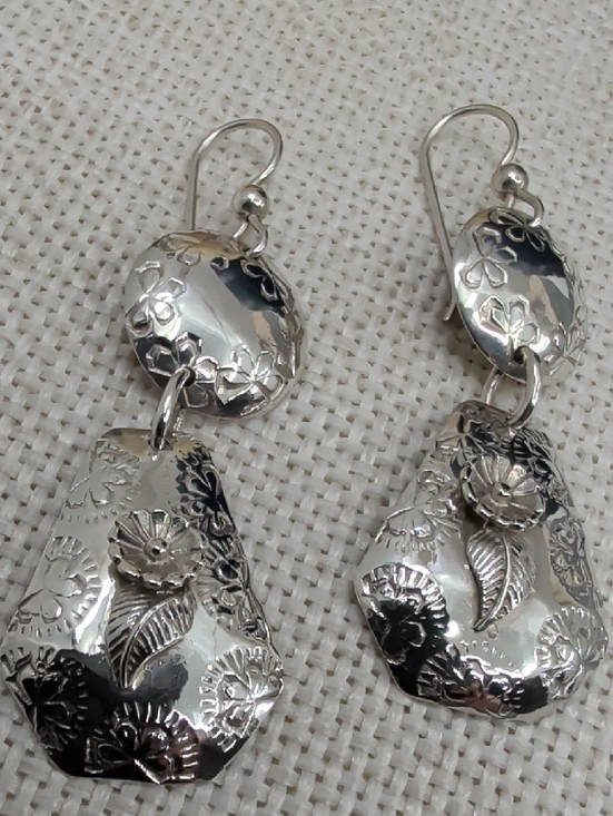 Handmade Jewelry - Sterling Silver 925 Floral Drop Earrings Florida Keys Artisan BJH Vintage 1990s
